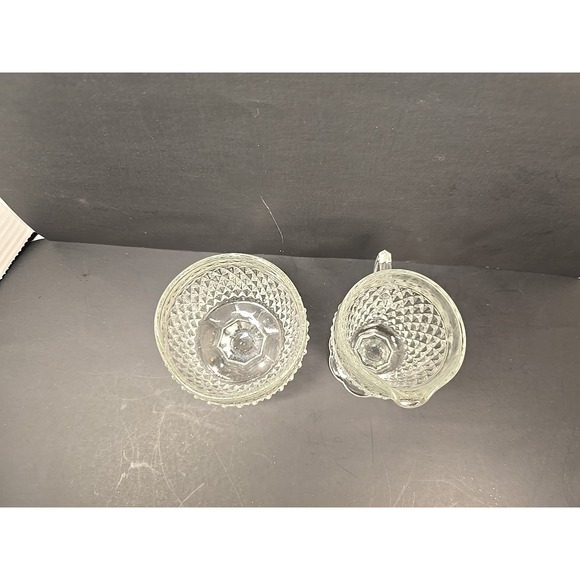 Vintage Indiana Glass Clear Diamond Point Glass Creamer and Open Sugar Bowl - Picture 5 of 7